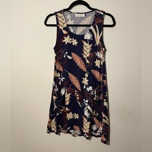 Ava sky tunic dress Hawaiian floral print dress navy S
